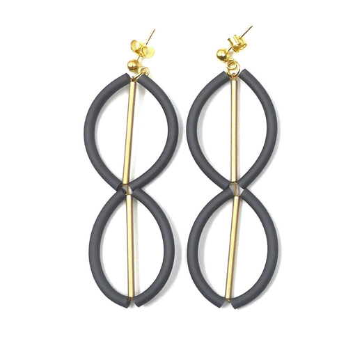 Black and gold PVC earrings by Rosalba Galati